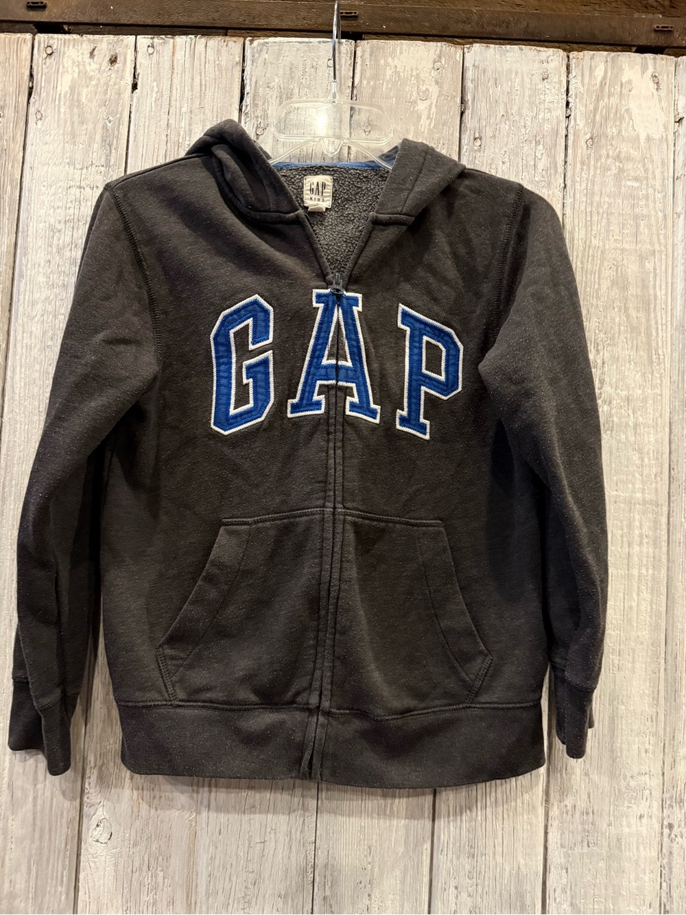 GAP Kids Gray Zip-Up Hoodie with Blue Logo